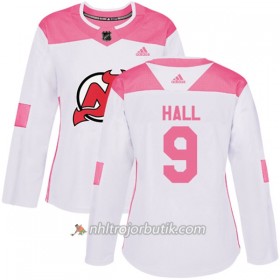 Dame Ishockey New Jersey Devils Tröja Taylor Hall 9 Adidas 2017-2018 Vit Rosa Fashion Authentic